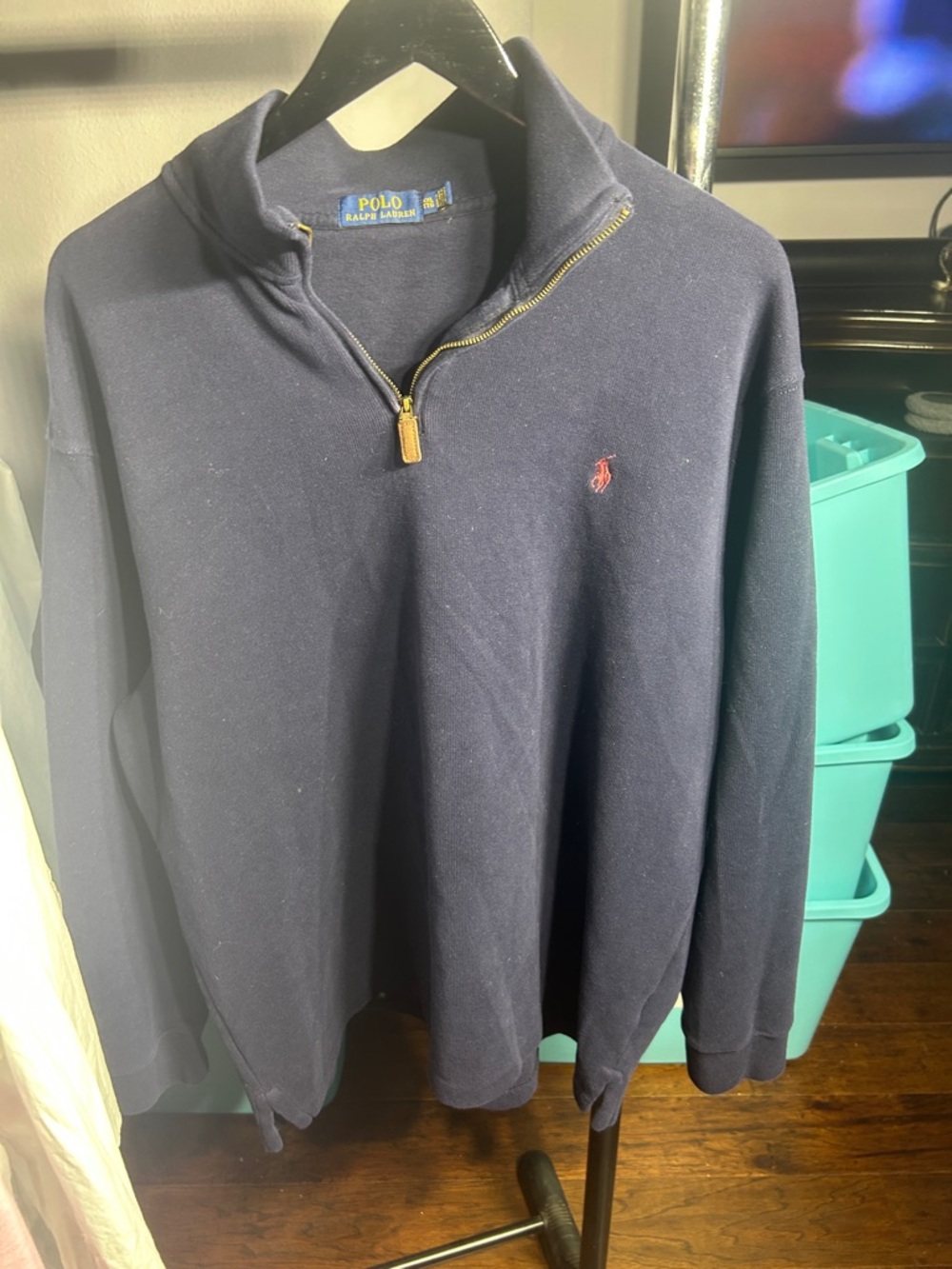 Polo by Ralph Lauren Navy Quarter-Zip Sweater with Red Pony